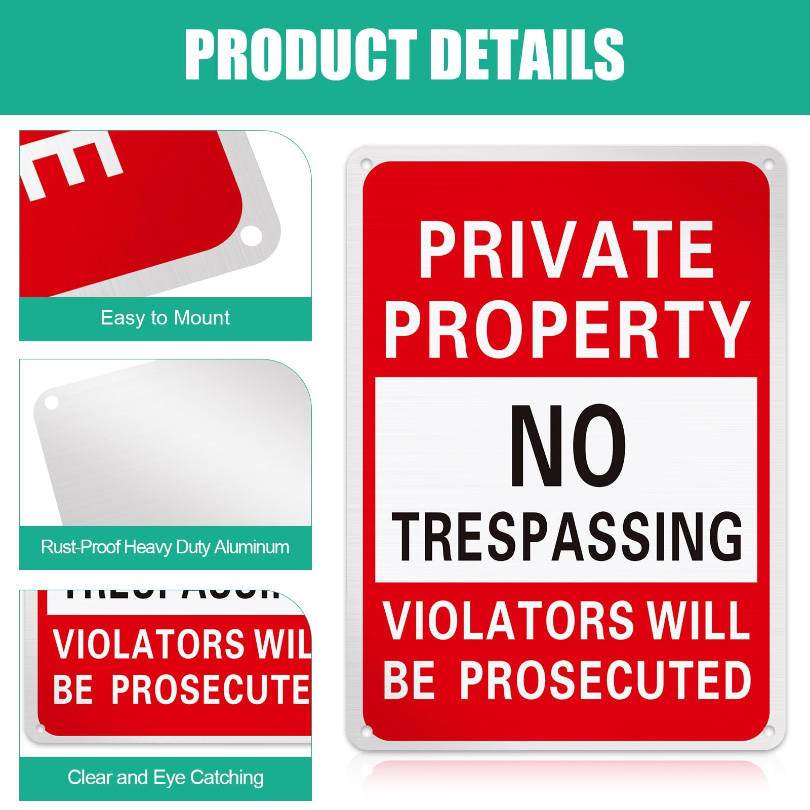 8 Pcs No Trespassing Signs Private Property Metal Rust Free Aluminum Sign Wil…