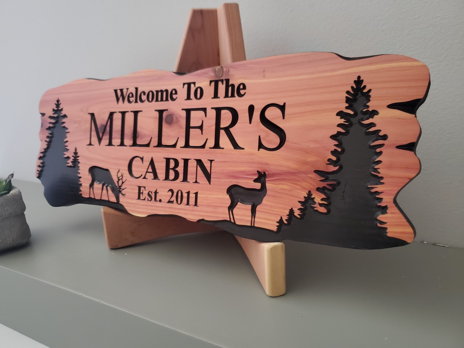 Custom Cabin Sign Carved Wood Family Name Vacation Home Plaque Deer Camp Home