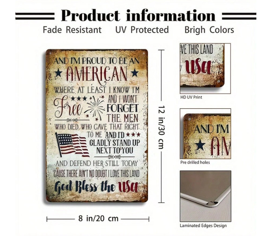Vintage Patriotic American Quote Metal Sign Rustic USA Wall Decor