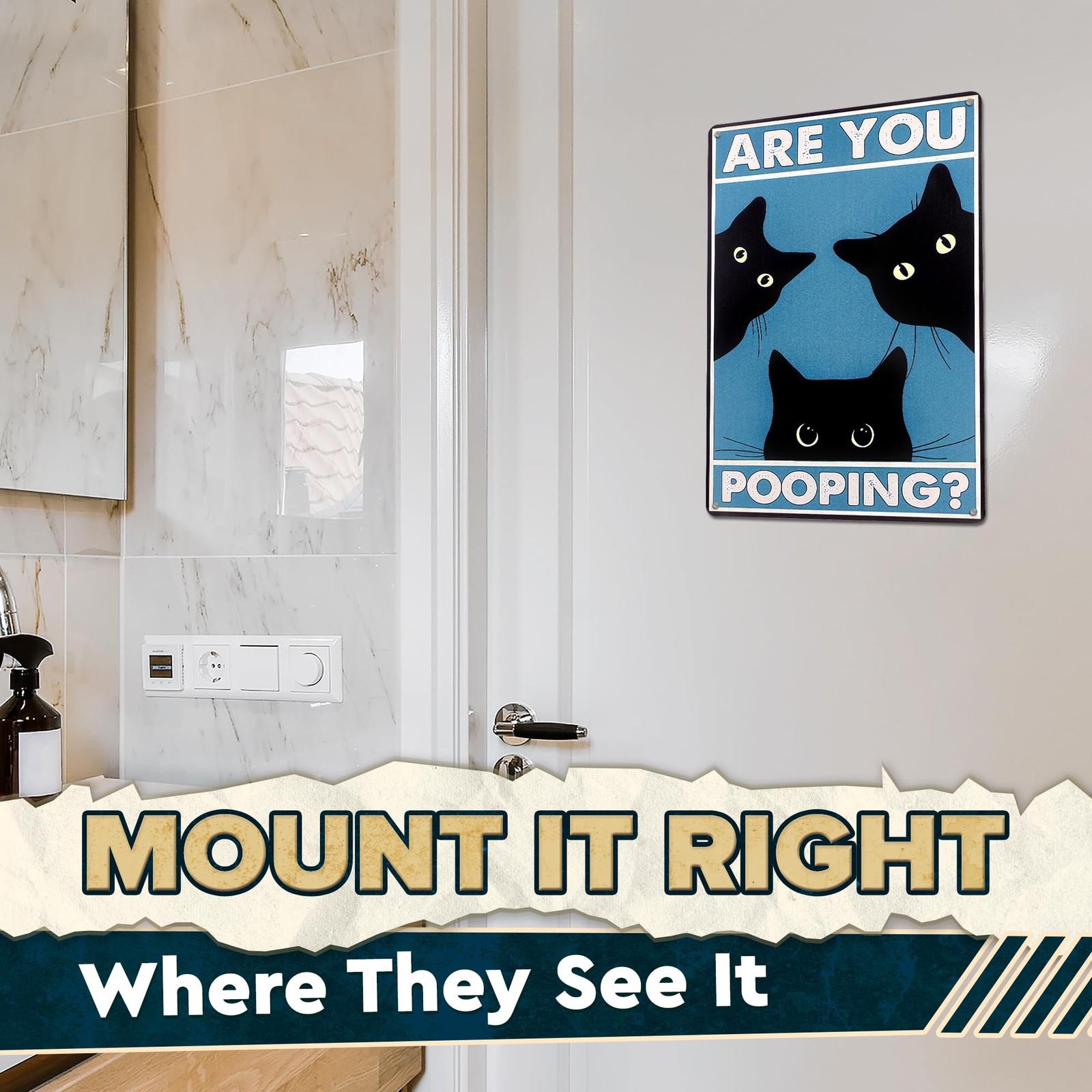 Are You Pooping Sign – Funny Cat Bathroom with 12×8 inches,