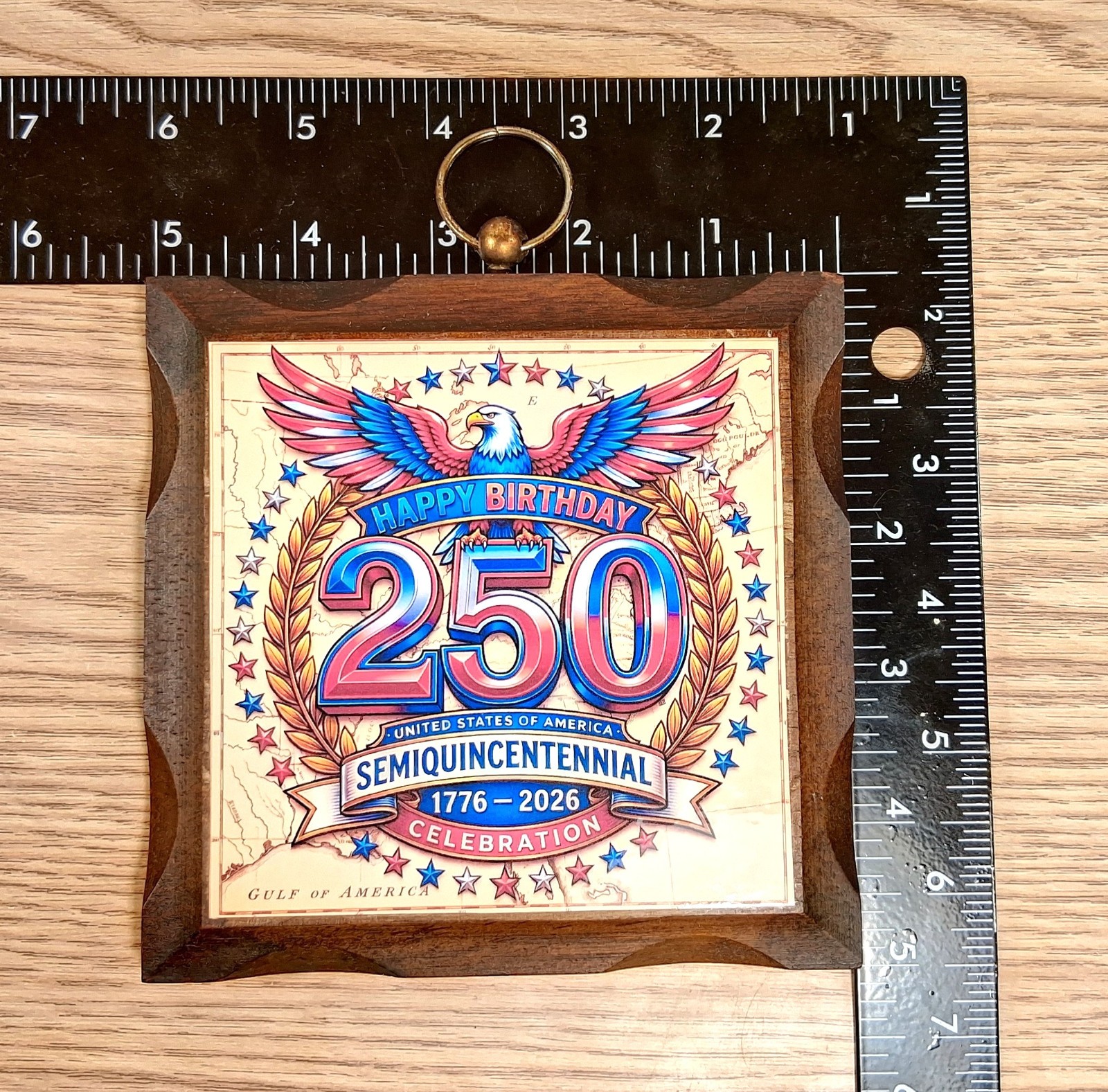 USA 250th Anniversary Wood Plaque Semiquincentennial 1776-2026 Eagle Sign 5×5