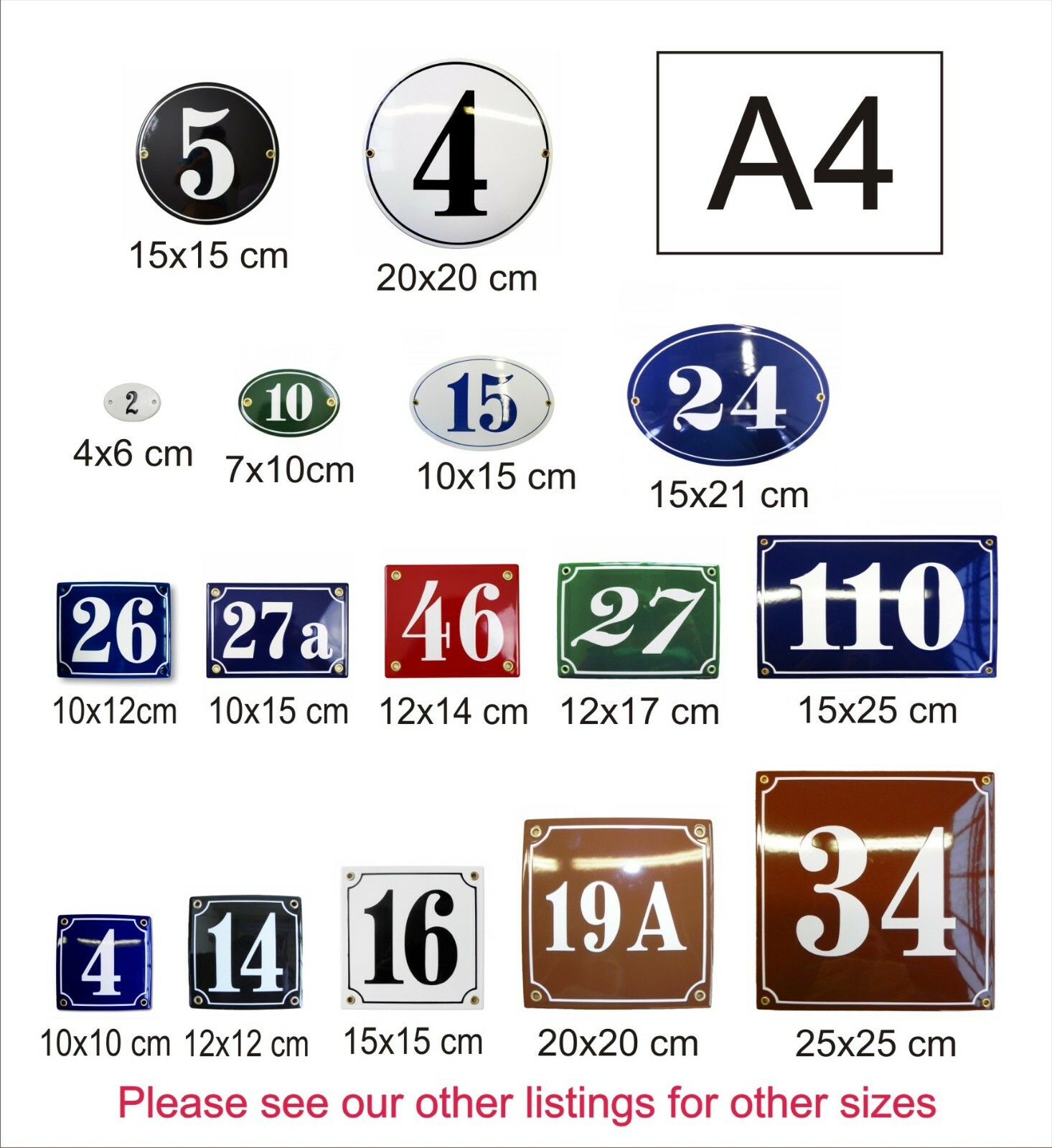 Porcelain address plaque 6×6″ customisable handcrafted enamel house number sign