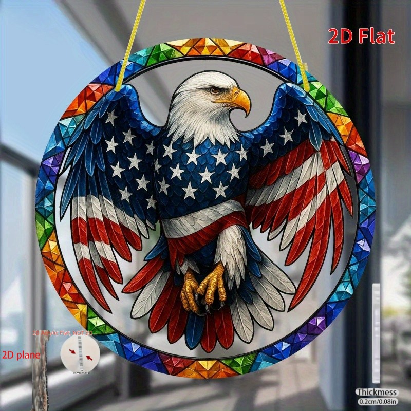 Patriotic Eagle Suncatcher Round Acrylic Window Decor Gifts 8*8in