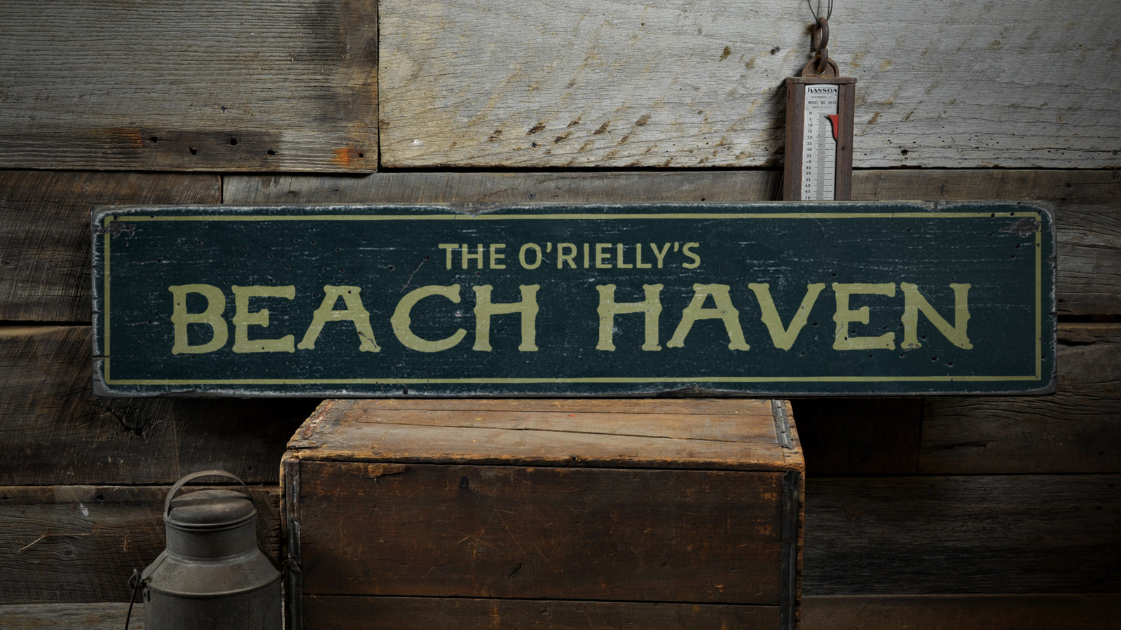 Beach Haven, Custom Family Name Beach – Rustic Distressed Wood Sign