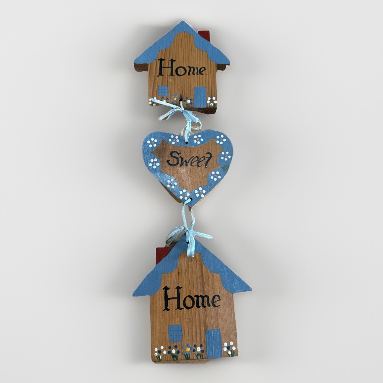 VTG Home Sweet Home 3 Pcs Wooden Wall Decor Houses Heart Rustic Country 1980s