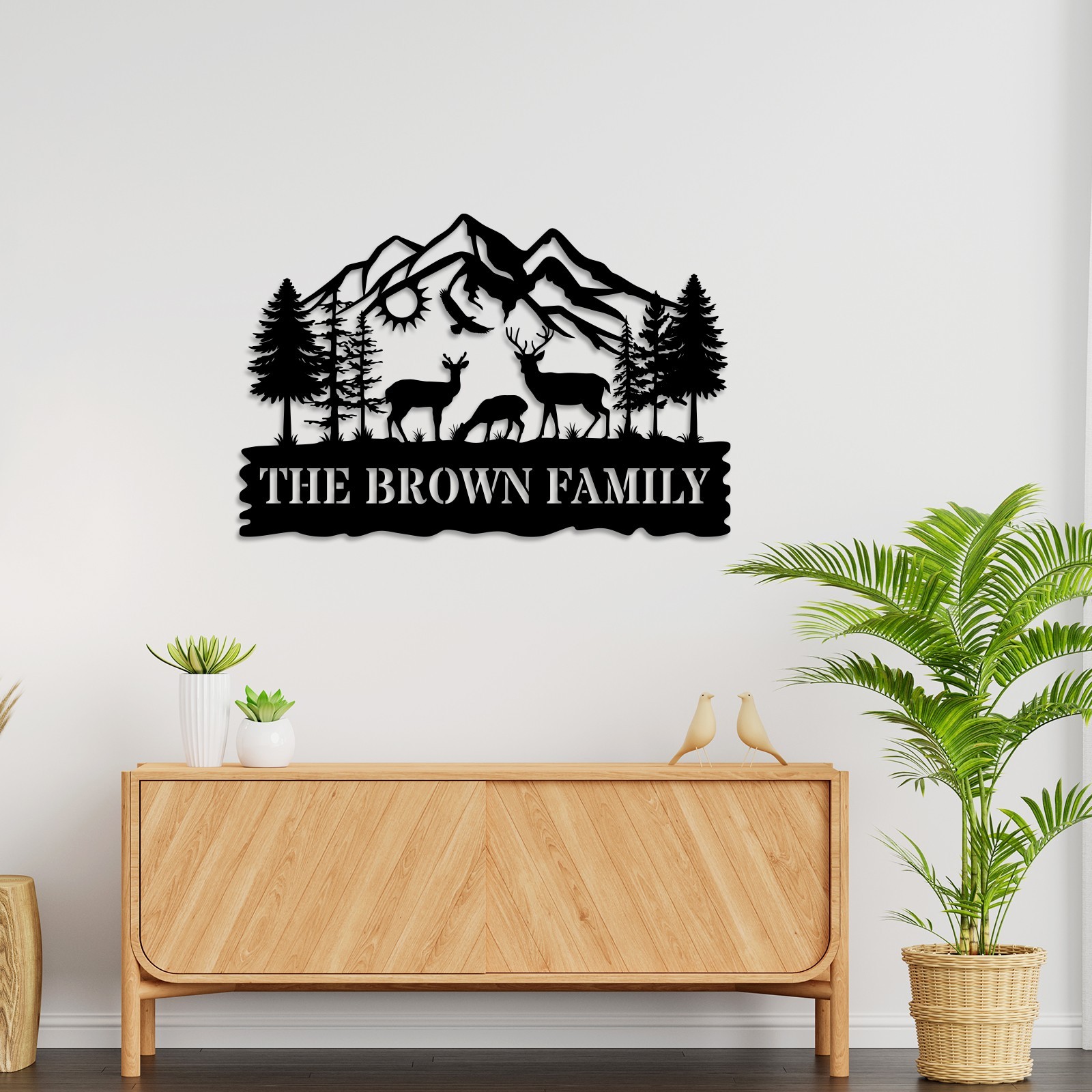 Custom Family Metal Sign, Personalized Mountain Deer Wall Art,Metal Wall Art