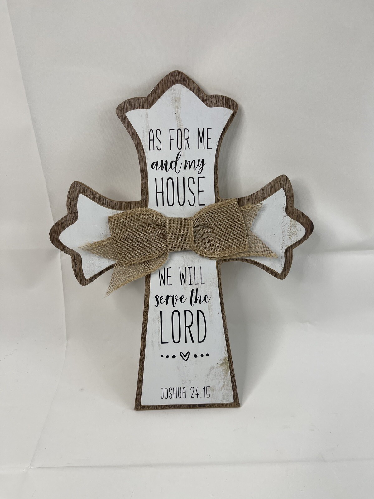 White Tan Rustic Cross As For Me And My House We Will Serve The Lord- 12” Jesus
