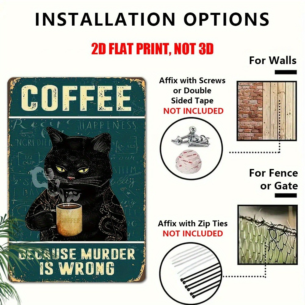 Funny Black Cat Coffee Retro Metal Signs Because Murder Is Wrong Decor Wall Art