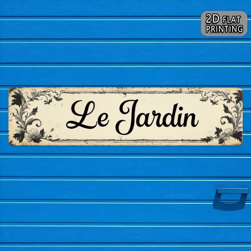 Ornate Scroll Floral Metal Wall Sign Le Jardin French Country Garden Plaque