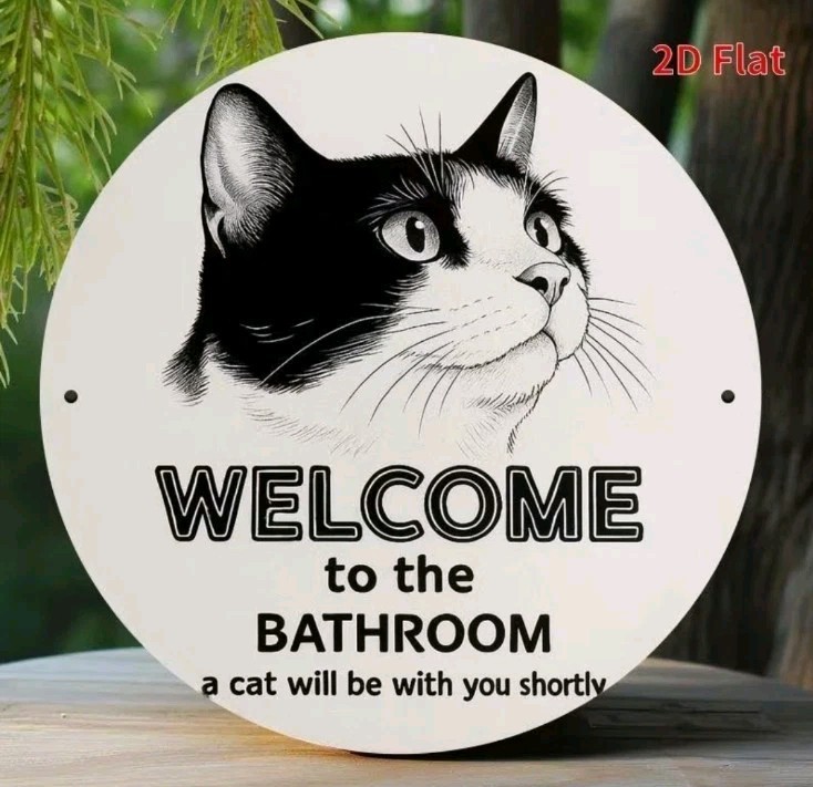 Black Cat Welcome to the Bathroom Sign Funny Metal Wall Plaque Retro Kitten Cat