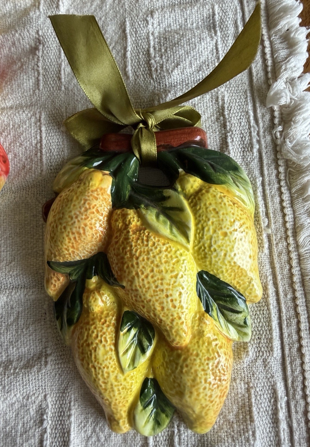 Vintage Glossy Ceramic Fruit Wall Plaques Set of 3 Hanging Decor 6 in