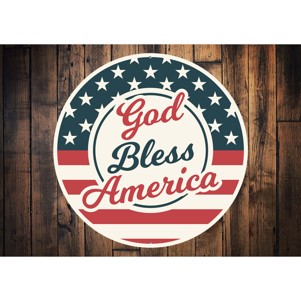 God Bless America Retro Round Metal Sign