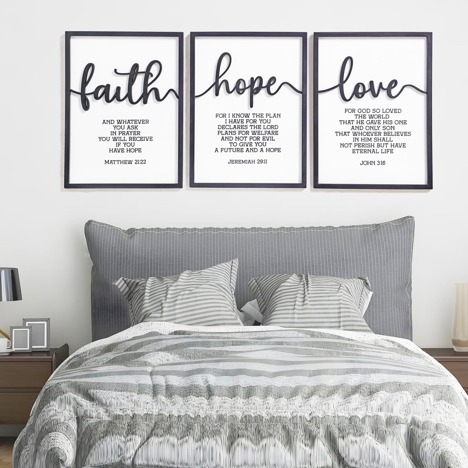 3D Wood Faith Hope Love Wall Decor, Christian Wall Art Bible Verses Wall Deco…