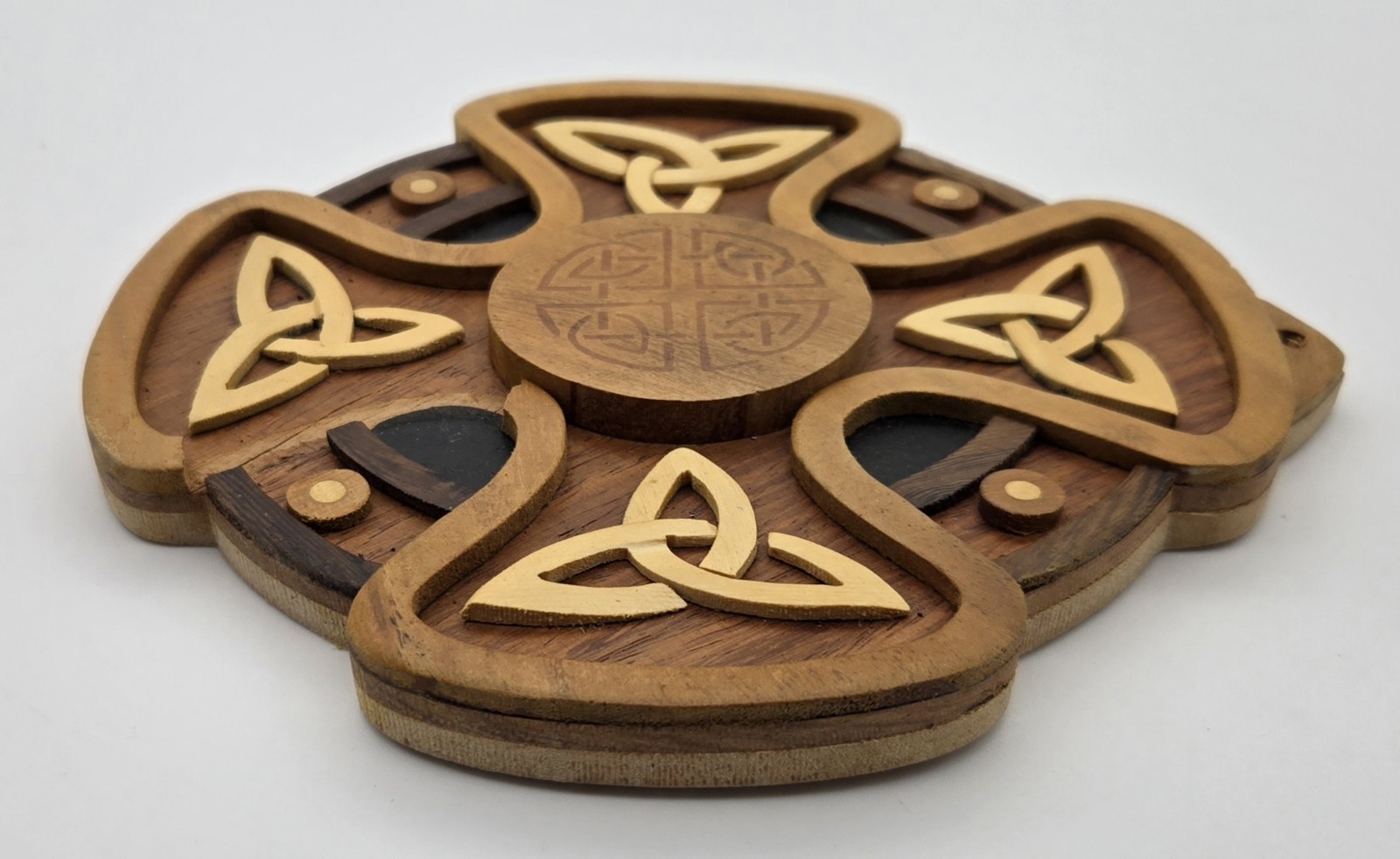 Islandcraft Celtic Cross Wood Wall Hang Trinity Knot Decor Irish Multicolor Box
