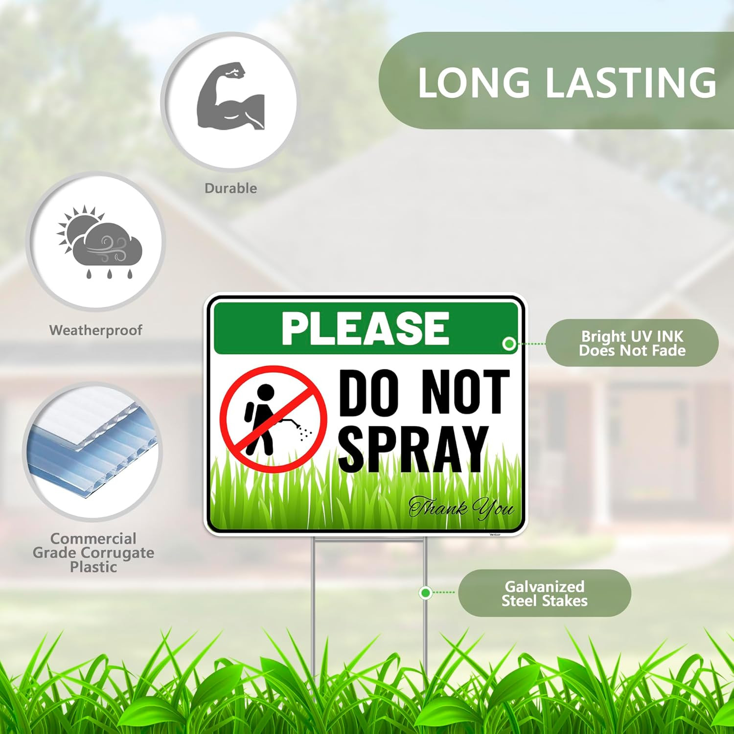 2PC Do Not Spray Sign with Metal Stakes, 12″X9″ – Corrugated Plastic – Outdoor N