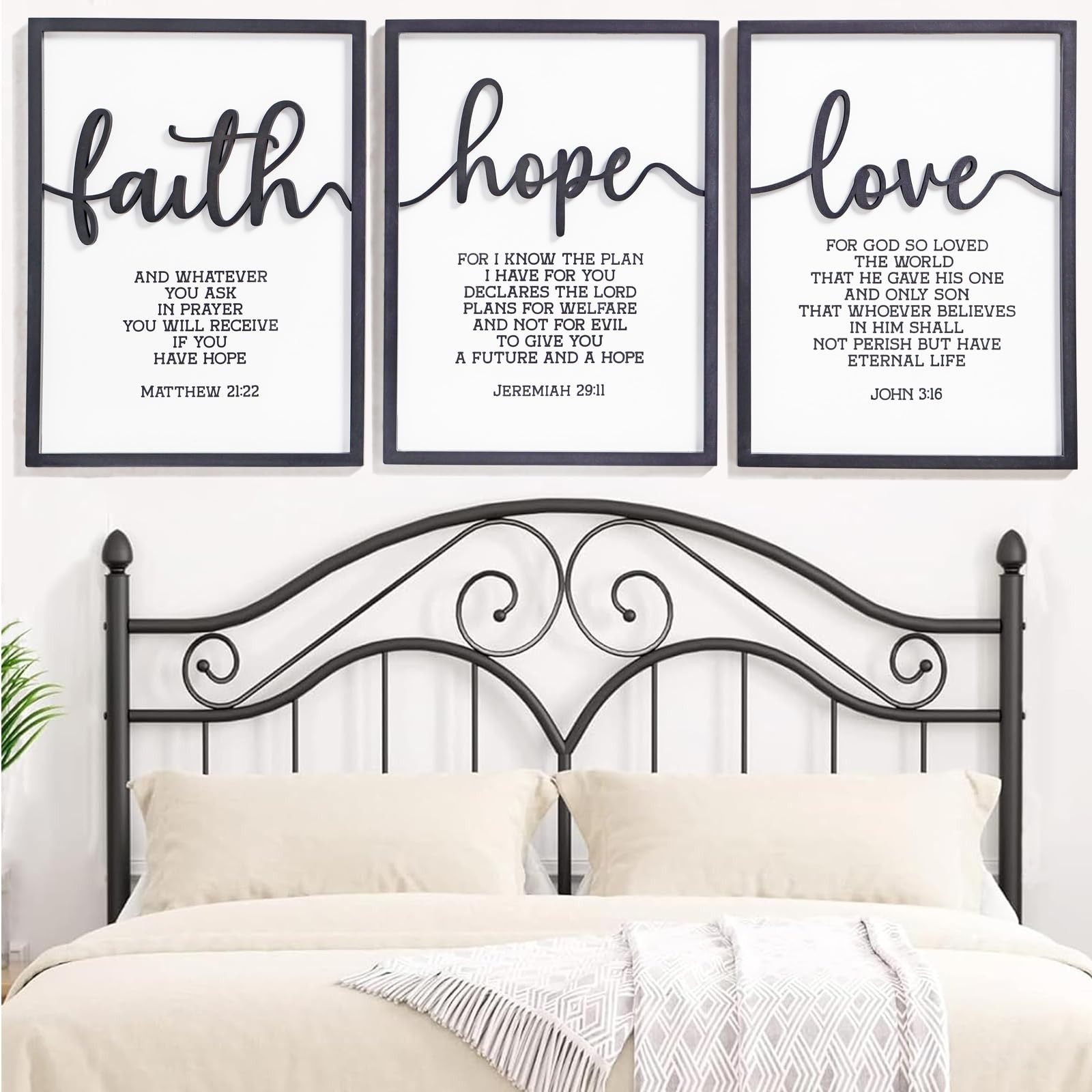 3D Wood Faith Hope Love Wall Decor, Christian Wall Art Bible Verses Wall Deco…
