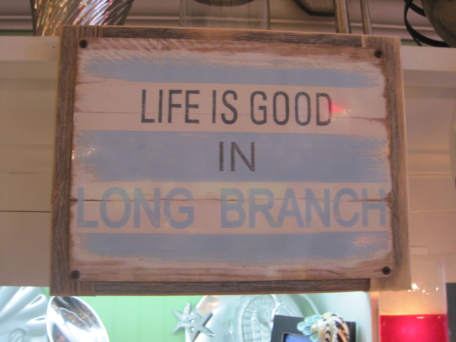 Life is Good in Long Branch Sign – Custom Town Wood Sign – Beach Decor – Plaque