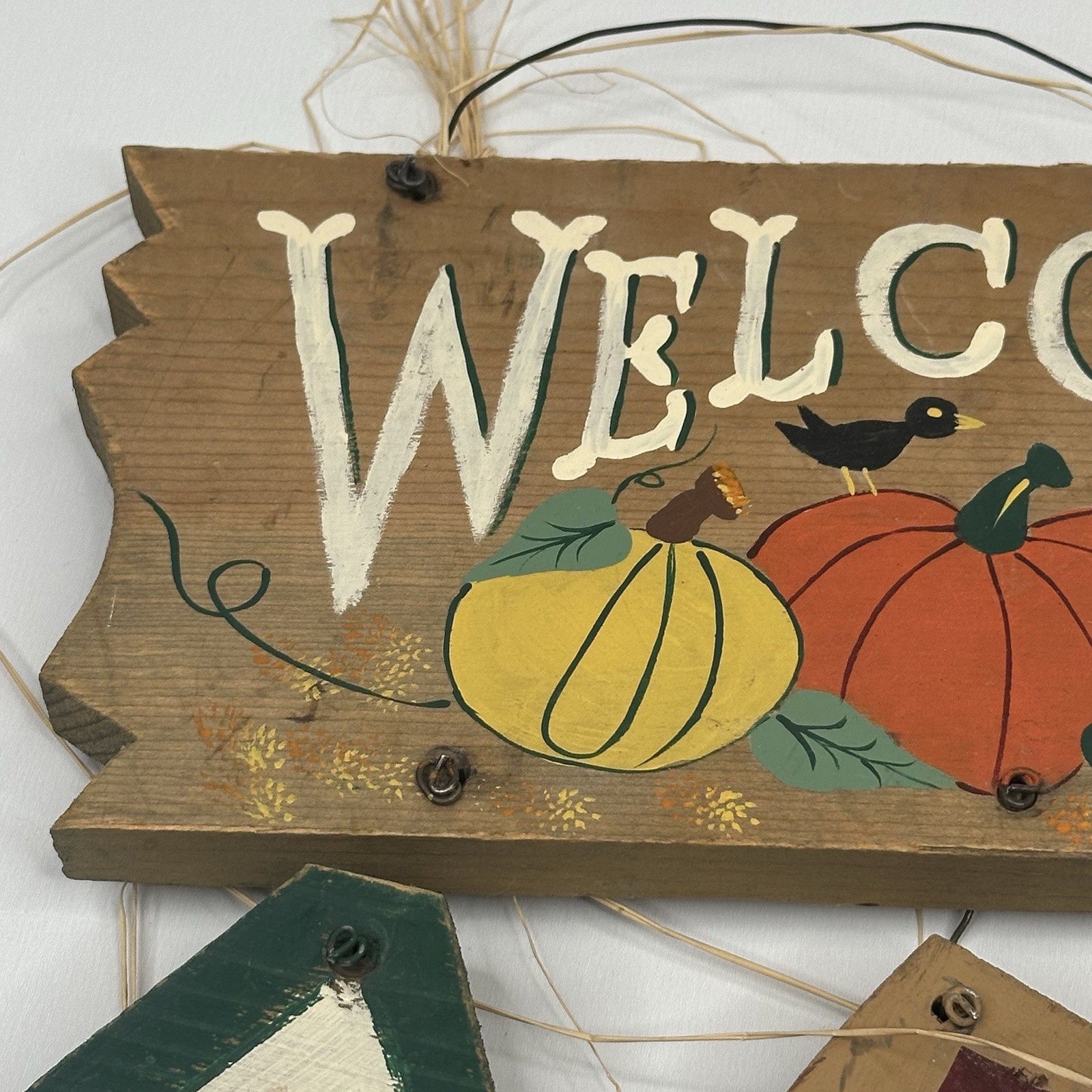 Vtg. Welcome Sign Wooden Fall Autumn Handmade Mexico Signed 1997 90s Decor
