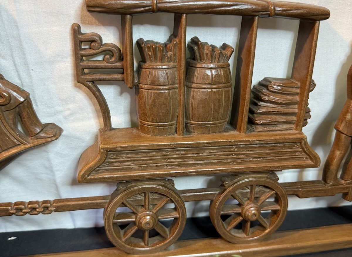 Vintage 1971 Syroco Steam Train Wall Plaque Faux Wood Locomotive Decor USA