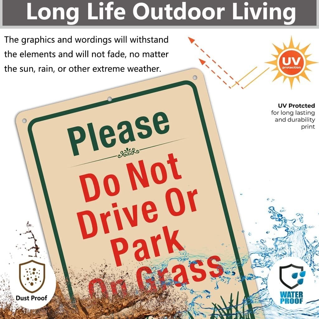 2 Pack Please Do Not Drive Or Park On Grass Yard Signs 12 x 8 Inches No Parki…