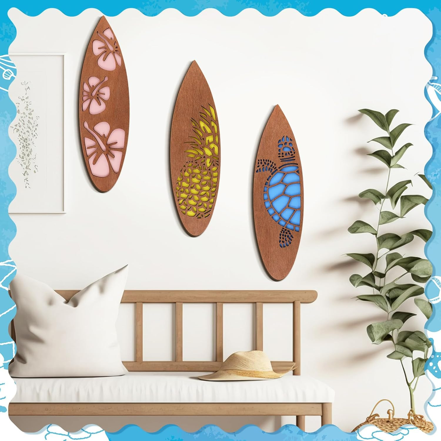 3 Pcs Surfboard Wall Decor Surfboard Hanging Sign Available in Sizes Summer Back