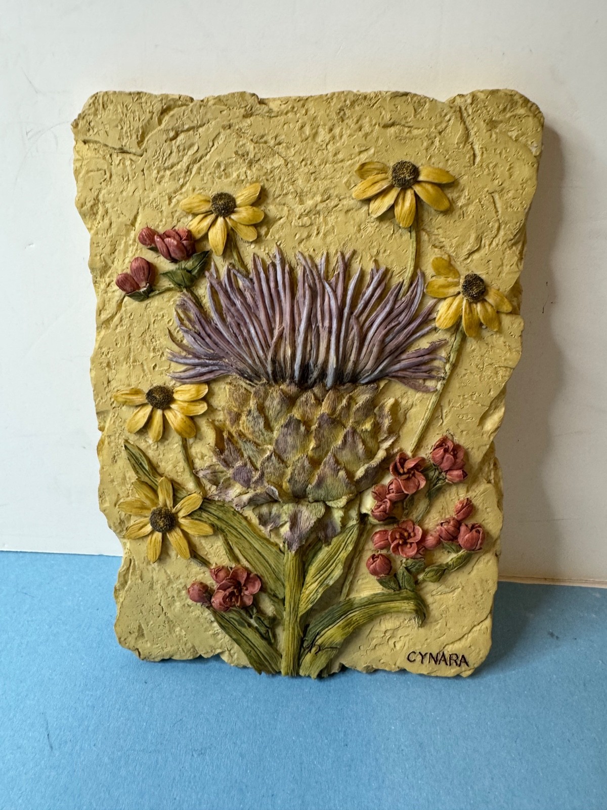 Cynara Stone Floral Wall Plaque Decorative Rectangular Vertical Mounted