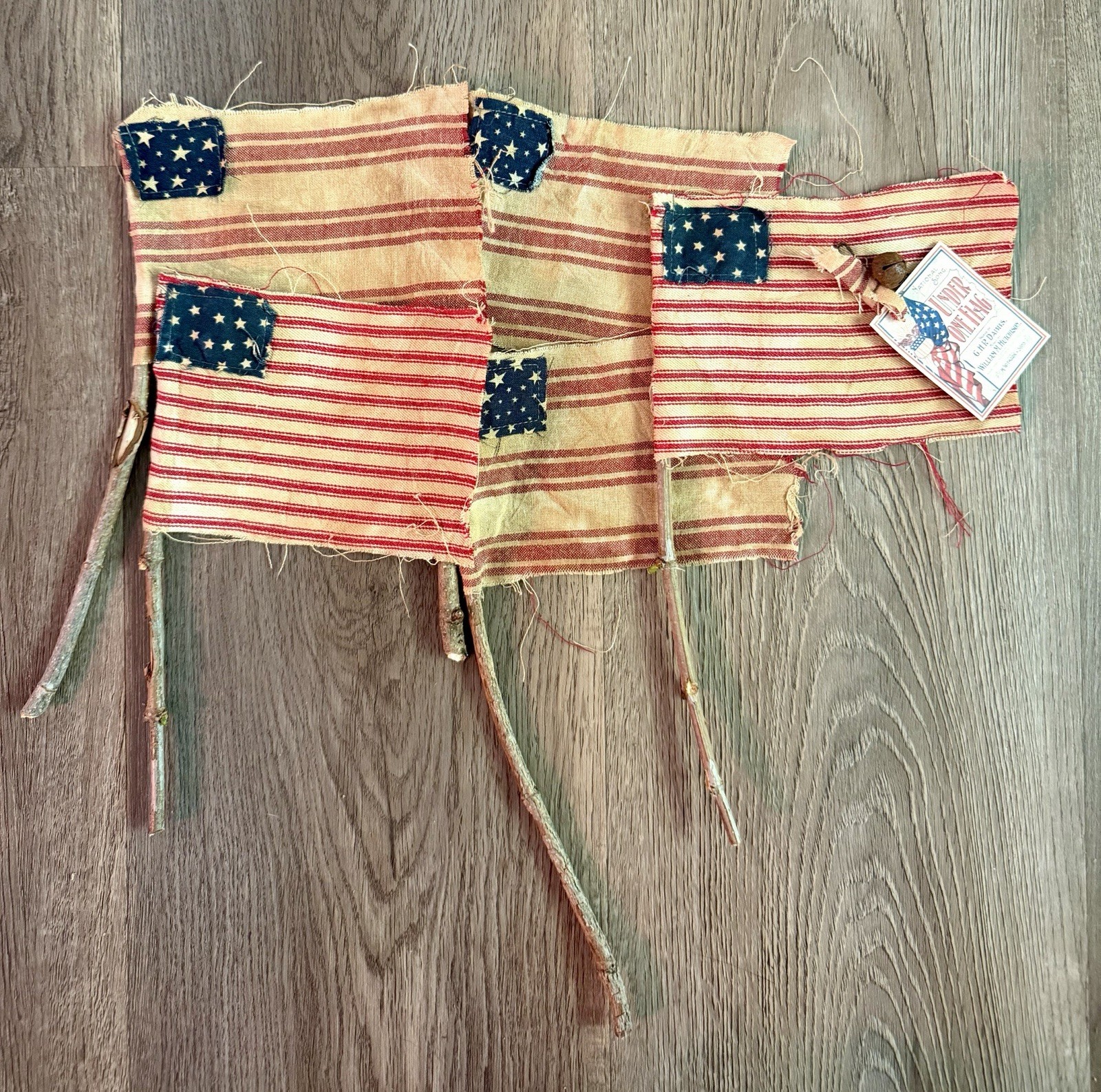 5 Rustic Grubby Primitive Style American Flags Small Decor Handmade Staind USA