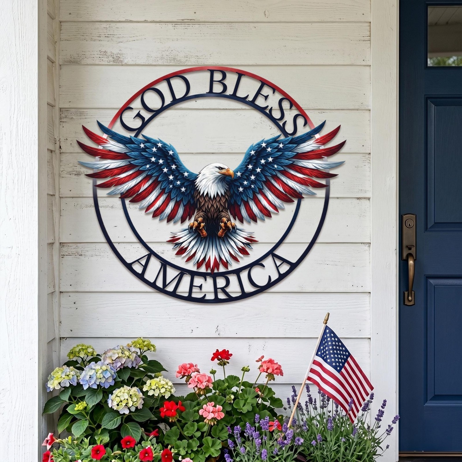 God Bless America Eagle Metal Sign, Patriotic USA Wall Decor, Christian Gift