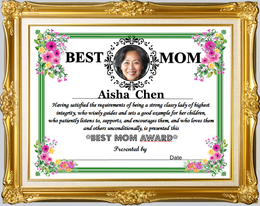 PERSONALIZED PHOTO NAME BEST MOM MOTHER AWARD CERTIFICATE MOTHER’S DAY GIFT