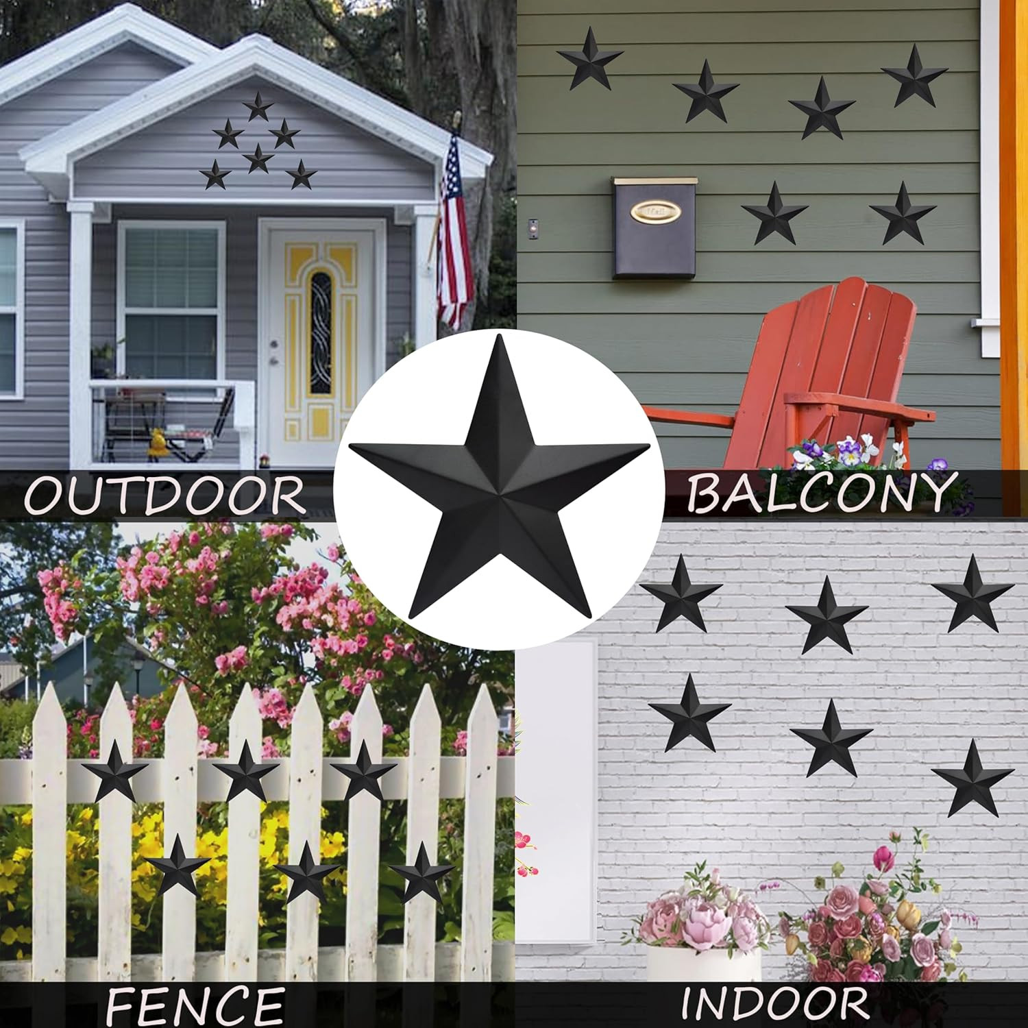 6″ 6Pieces per Set Black Metal Barn Star Wall Decor,Texas Stars Art,Metal Stars