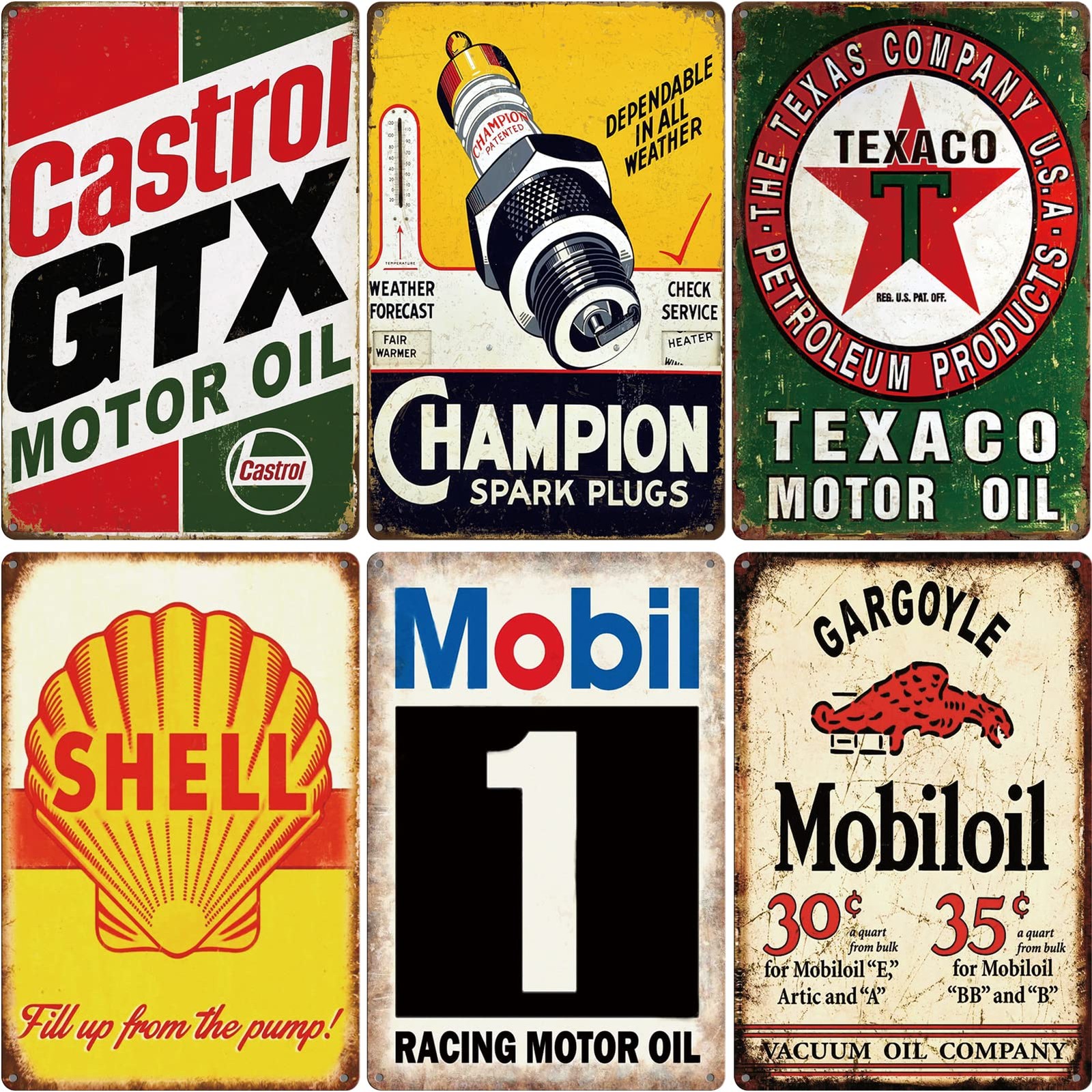 Vintage Gas Tin Signs Retro Oil Metal Signs for Garage Man Cave Bar Wall Decor 6