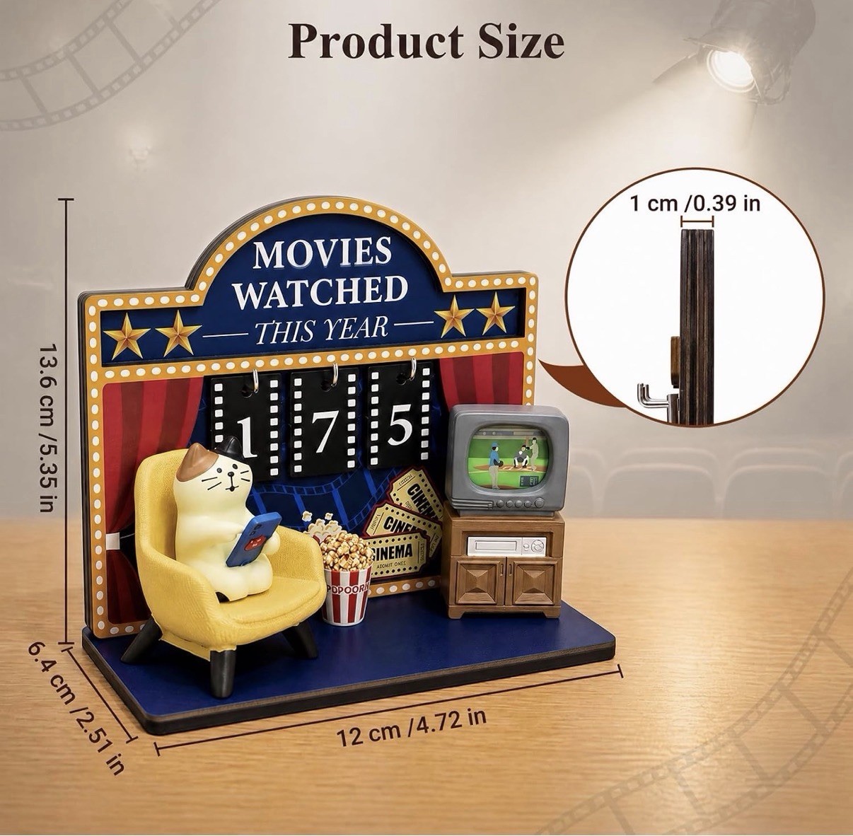 Movies Watched This Year Freestanding Tabletop Sign, Wood/Resin, Number Tags