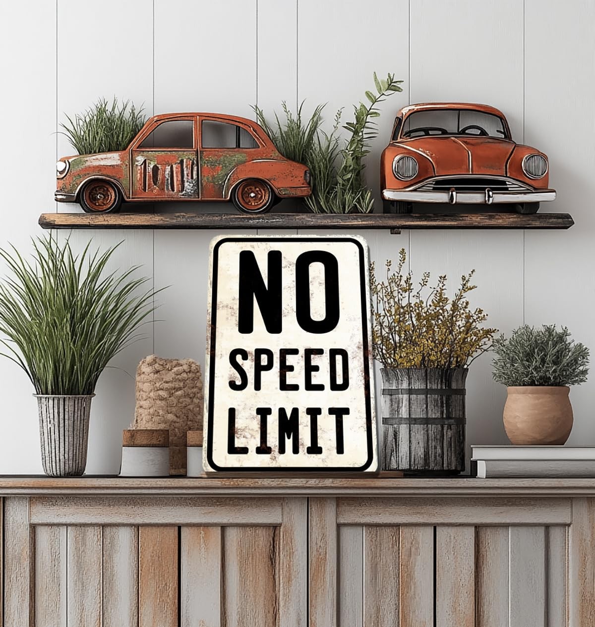 Car Room Wall Decor Vintage Metal Sign No 12 x 8 inches, Black And White