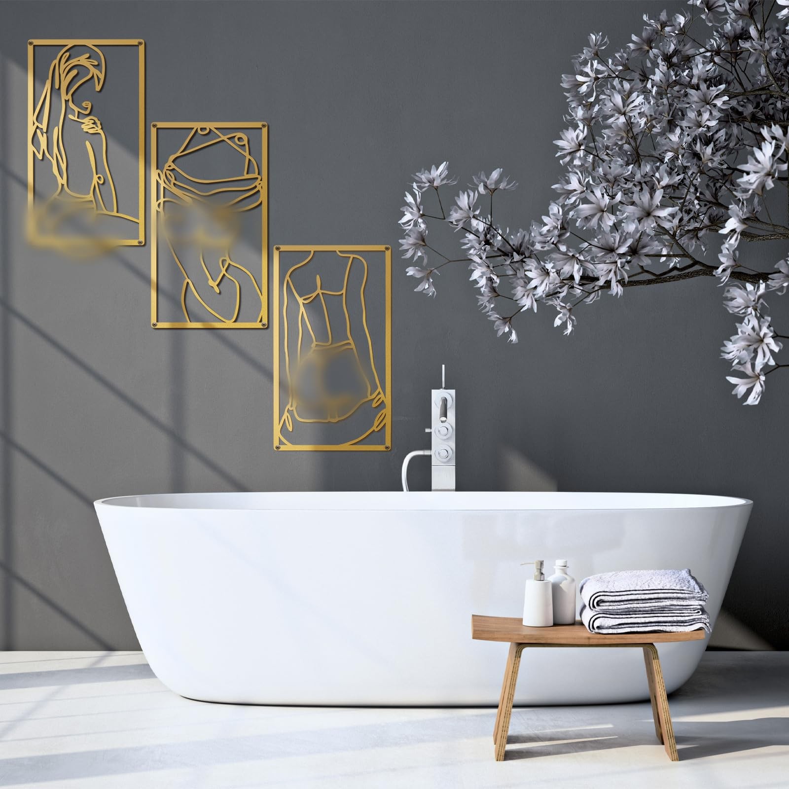 3 Pcs Modern Minimalist Wall Decor Abstract Metal Wall Art Metal Line Art Wom…
