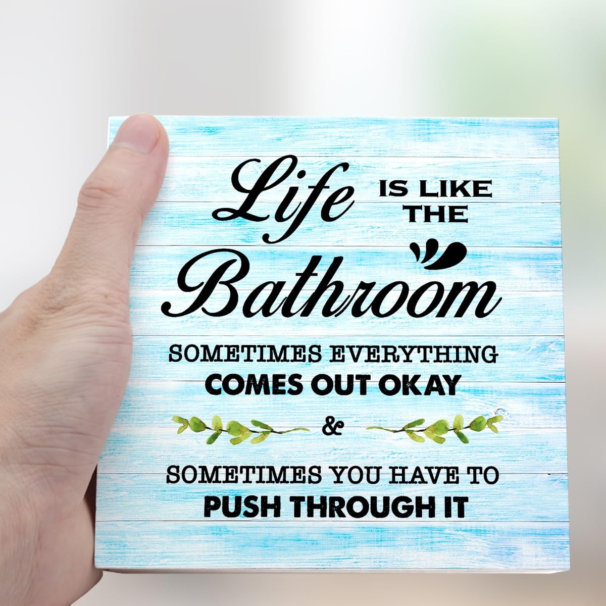 Blue Wood Life is Like The Bathroom Wooden Box Sign Desk Decor,Funny Bathroom…