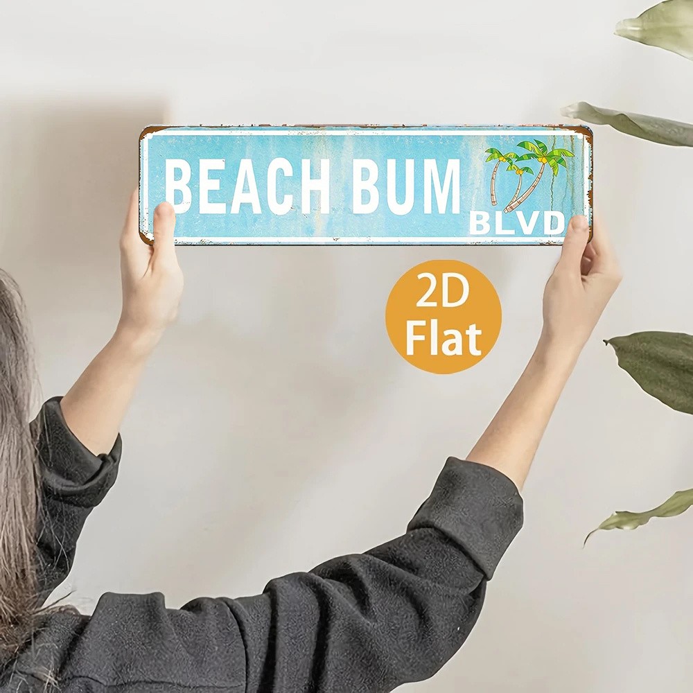 Vintage Beach Bum Blvd Metal Sign Coastal Decor Plaque Retro Nautical Wall Art