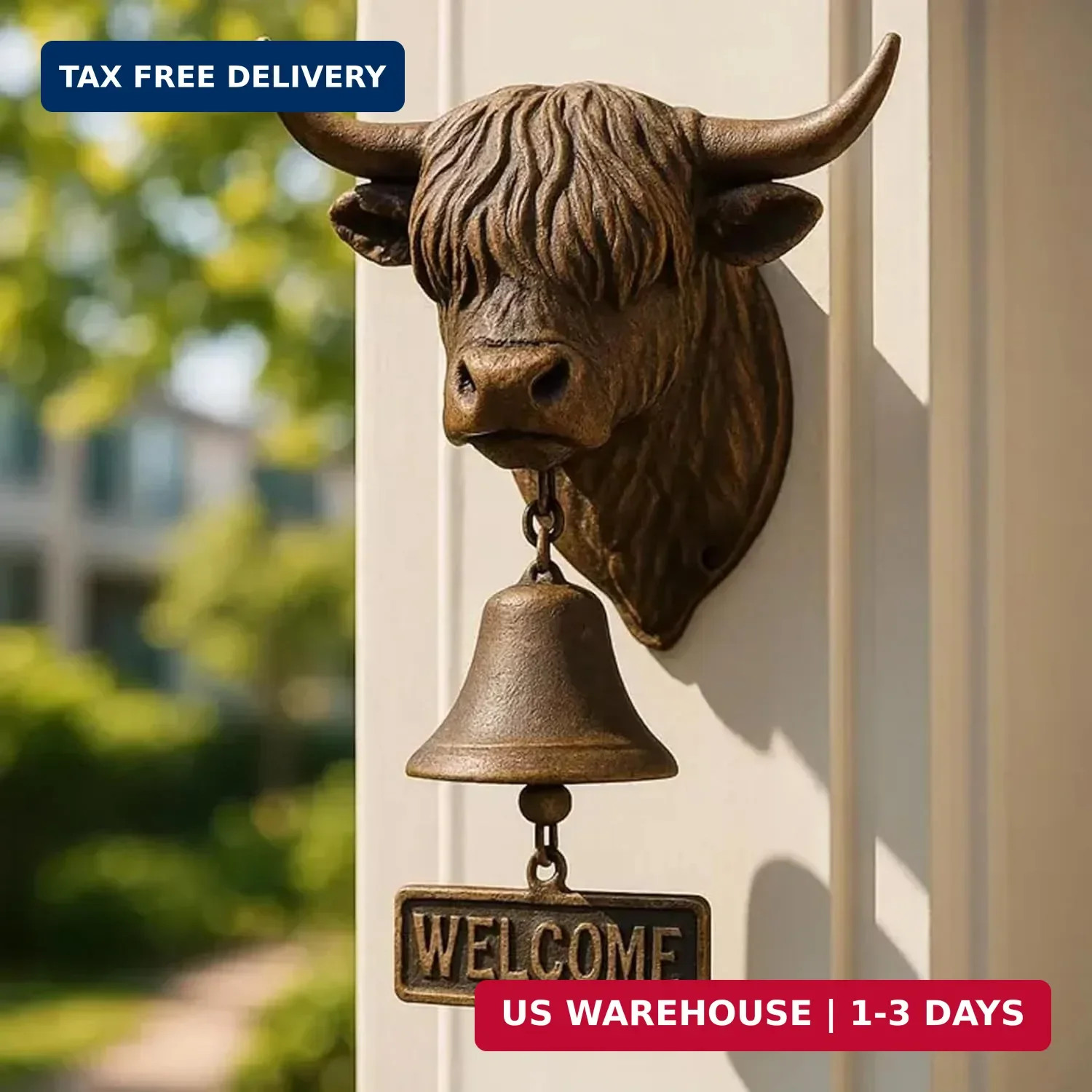 Highland Cow Welcome Bell,Head Wall Mounted Doorbell with Welcome Sign Rustic Re