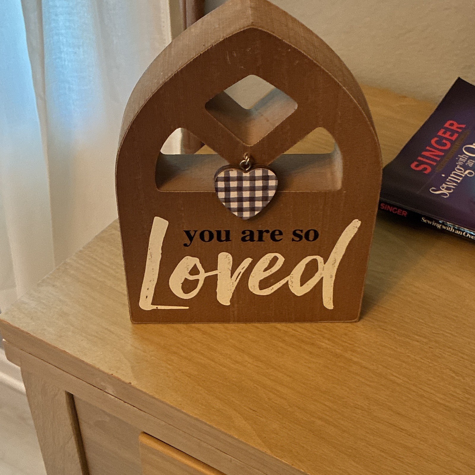 Wood House Plaque “You Are So Loved” Gingham Heart, Freestanding Painted