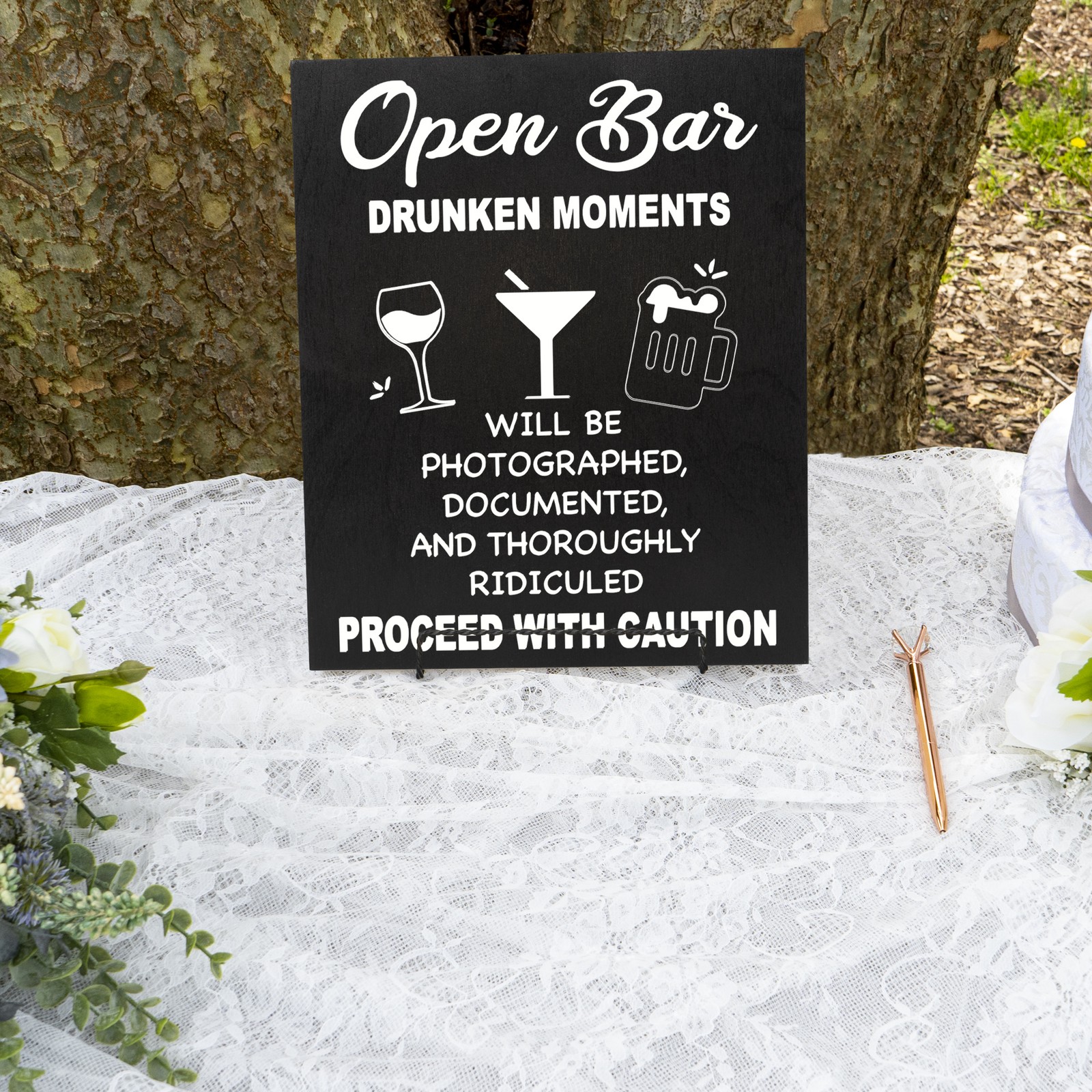 JG Open Bar Wedding Sign, Wedding Reception Signs Drunken Moments (Black)
