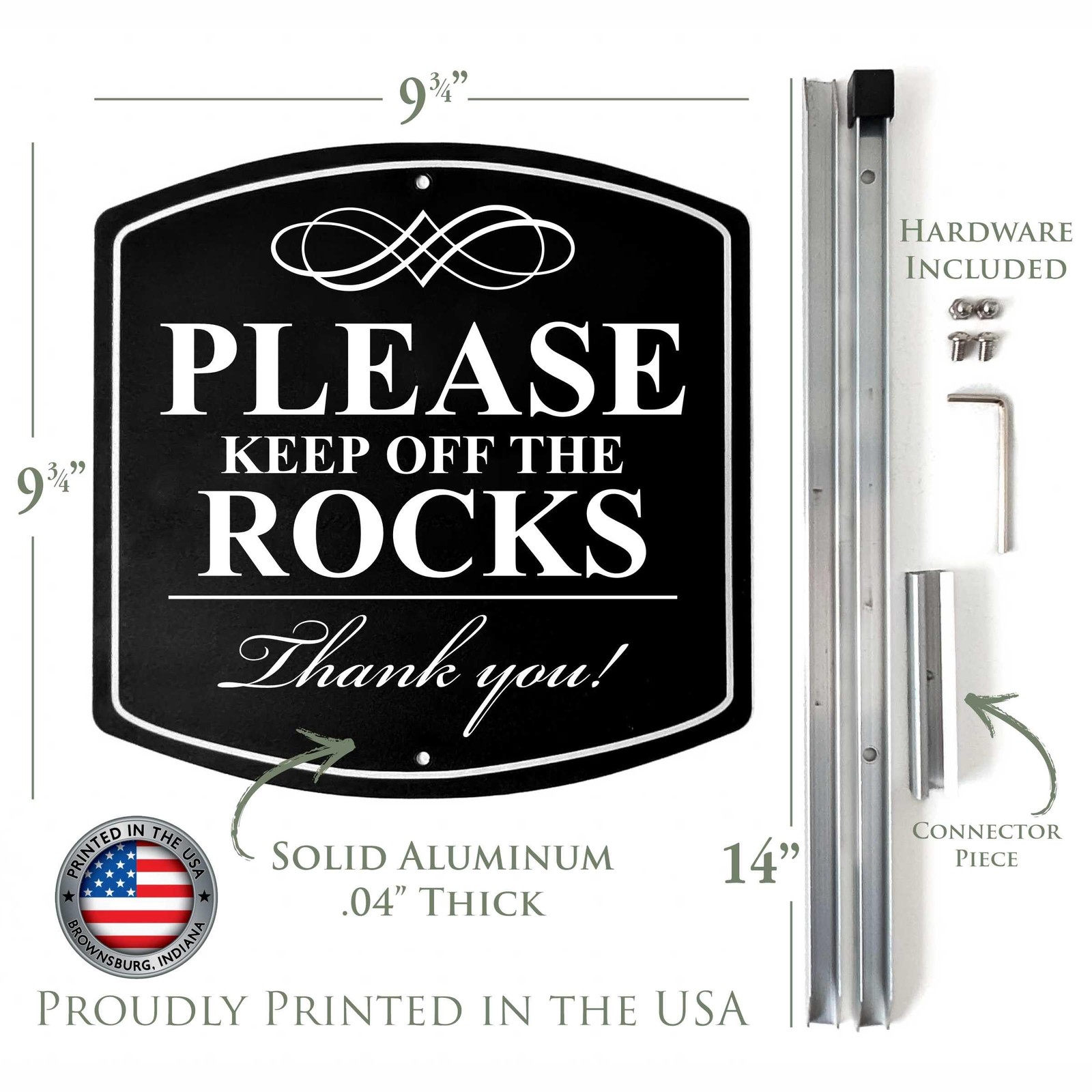 Aluminum “Please Keep Off the Rocks” Sign 28×10 Reflective Stake