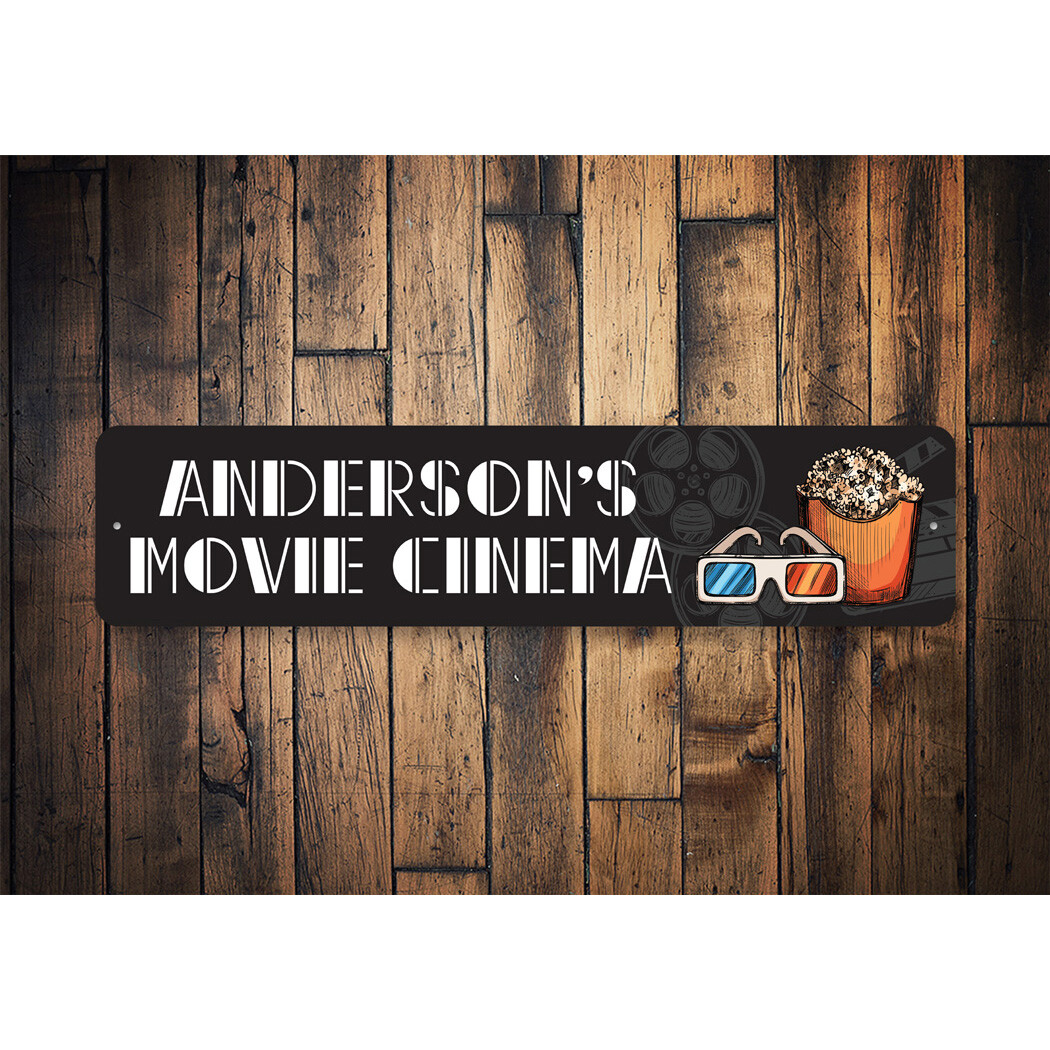 Family Movie Cinema Plaque Custom Named Home Theater Film Room Decor Metal Sign
