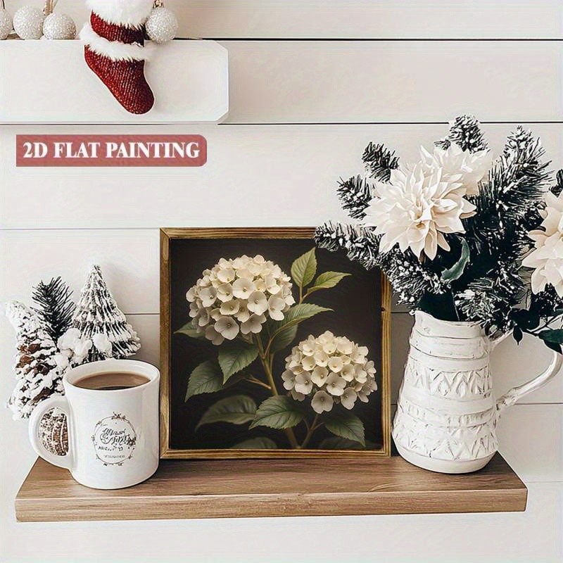Vintage White Hydrangea Floral Wooden Sign Rustic Decor for Kitchen Cafe Gift