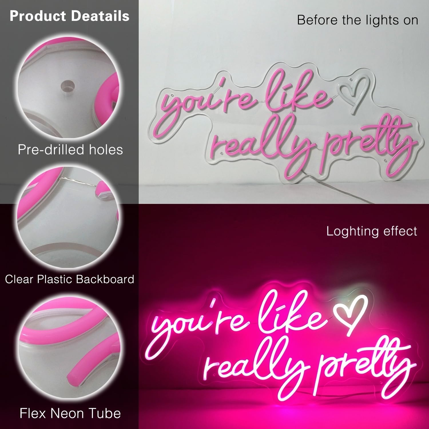INSNEnN Your Like Really Pretty Neon Sign – Pink Wall Decor 29.5″ x 12.6″