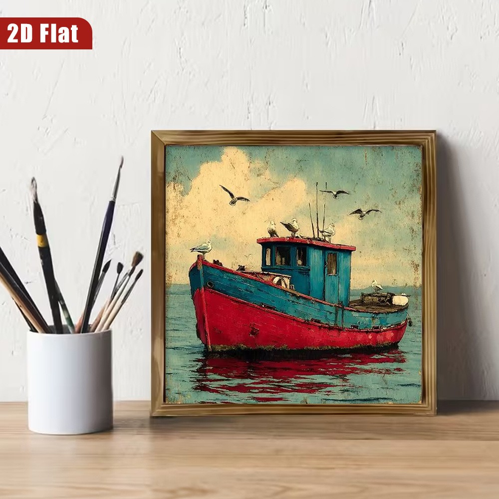 Antique Fishing Boat Coastal Wooden Plaque Beach Ocean Lover Gift Decoration