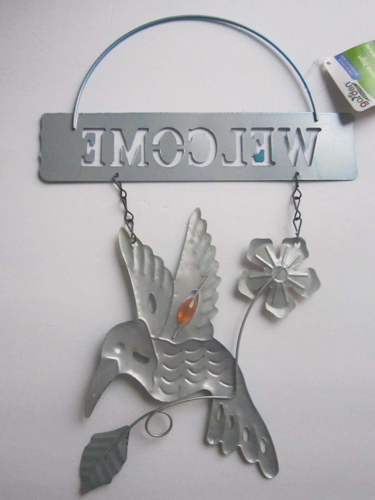 Garden Collection Metal Beautiful Glossy Hummingbird Welcome Blue Sign 8×12-in.