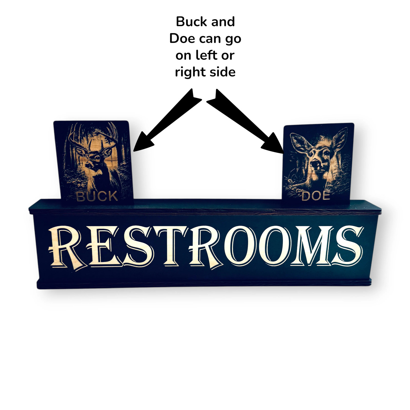 Sign – Restrooms – BLACK – With Add on – Box Sign – 24x6x3 inches