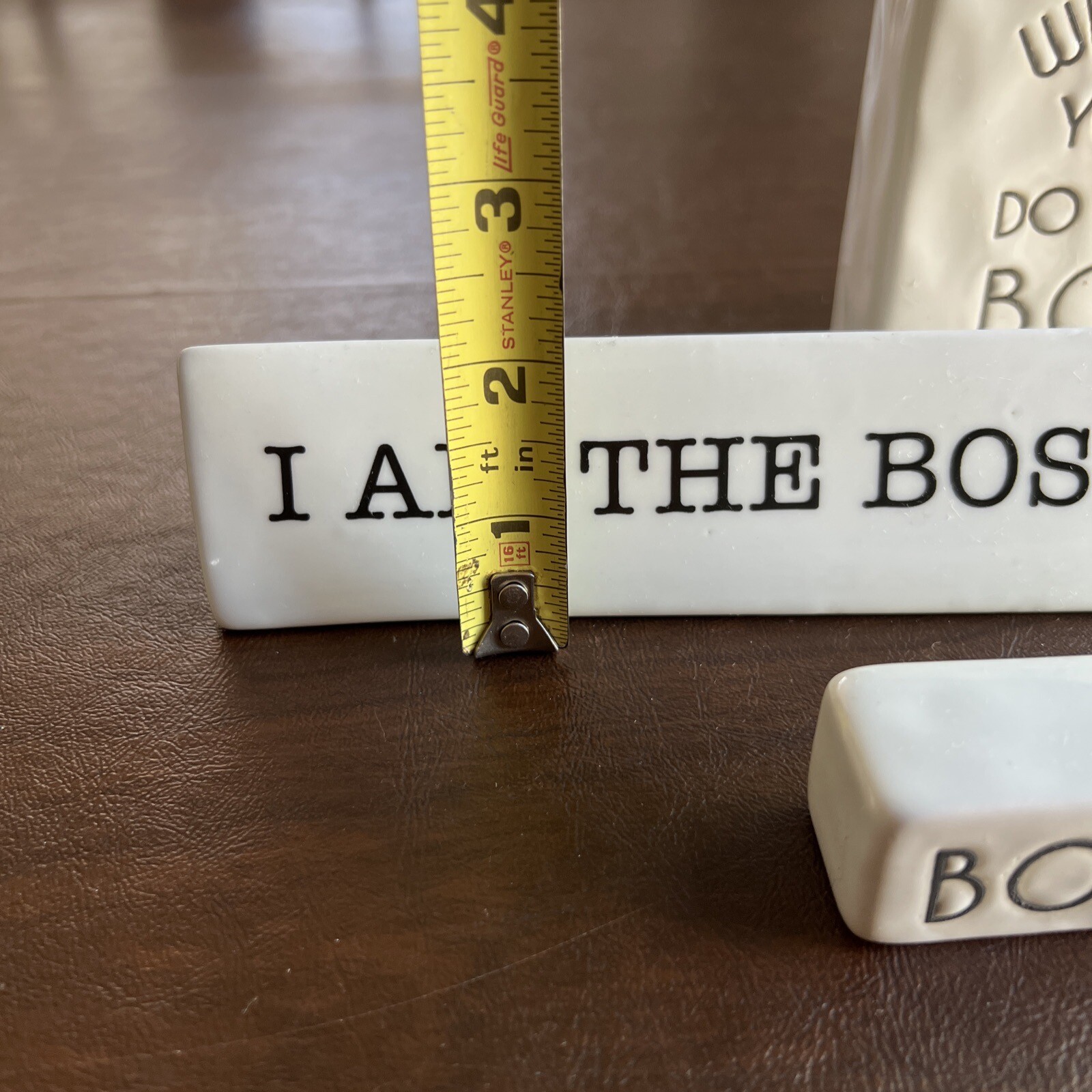 DECOR White Ceramic 3 BOSS Glossy Desk Plaques Set Of 3