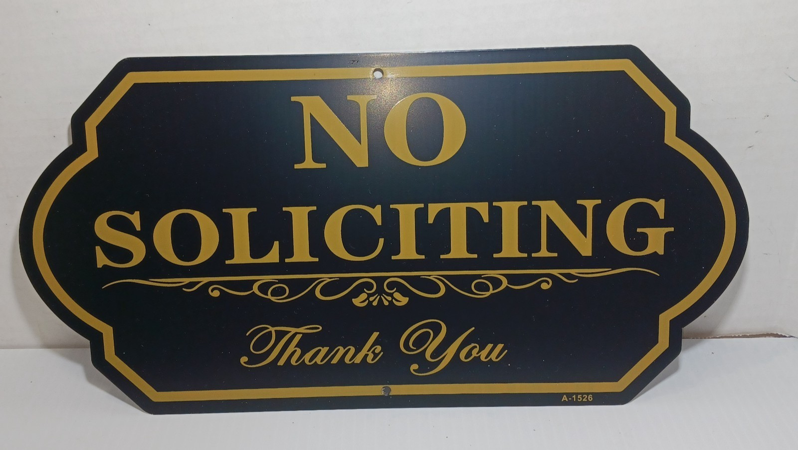 No Soliciting Sign, Metal Door Signs for Home Business Black And White 14″x7″
