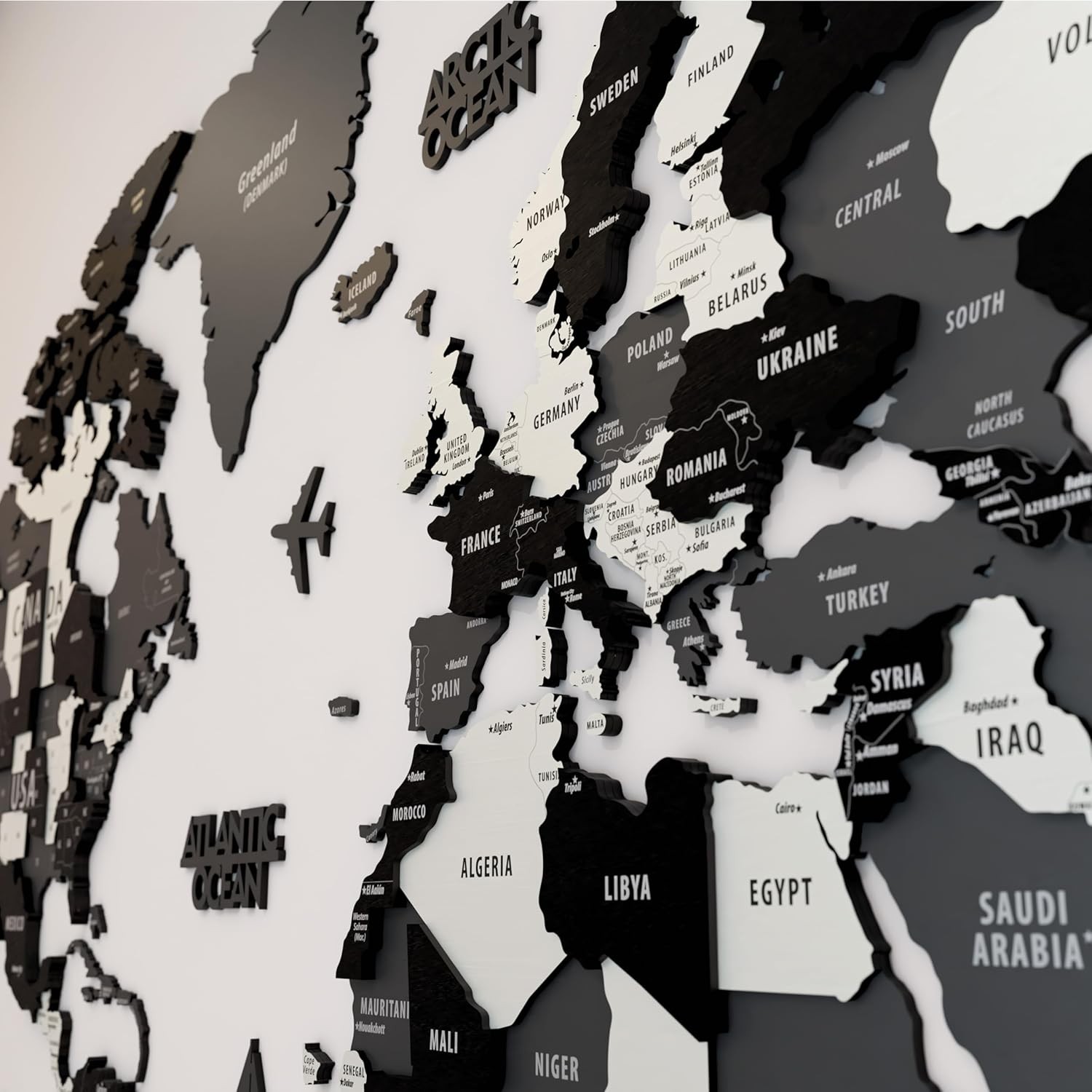 3D Wooden World Map Wall Art Unique Travel Pin Decor for Home Office Grey Medium