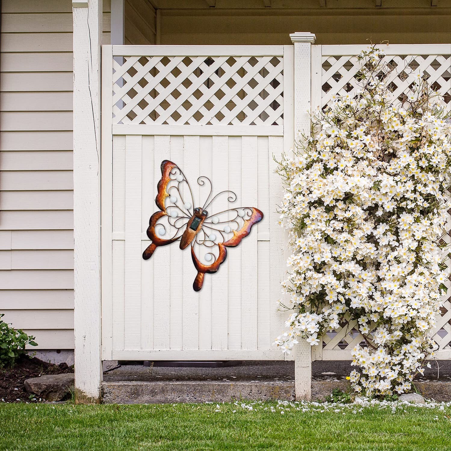 BVLFOOK Metal Butterfly Solar Lighted Wall Art Outdoor Garden Decor